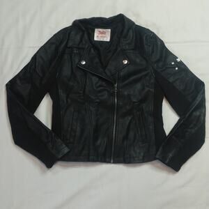 Justice Black Faux Leather Biker Jacket with Graphic Back Girls Run the World 20